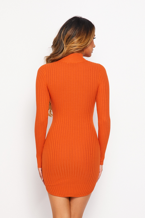 Mock Neck Dress - Orange Rust