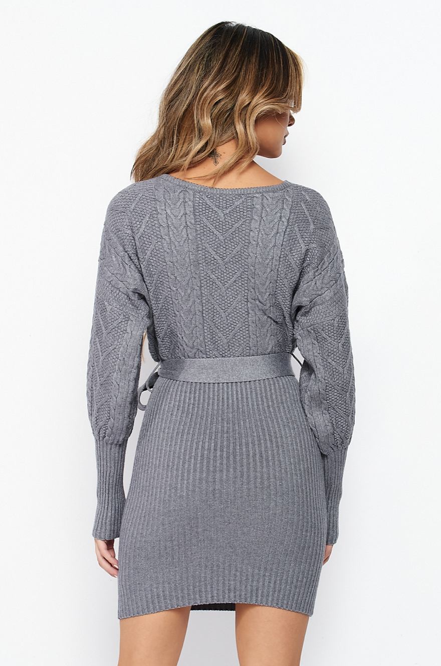 Surplice Cable Knit Sweater Dress