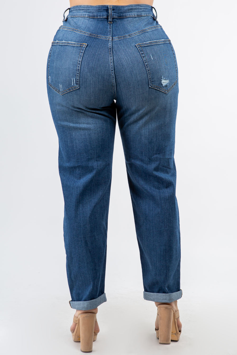 High Rise Distressed Boyfriend Jeans - Plus Size