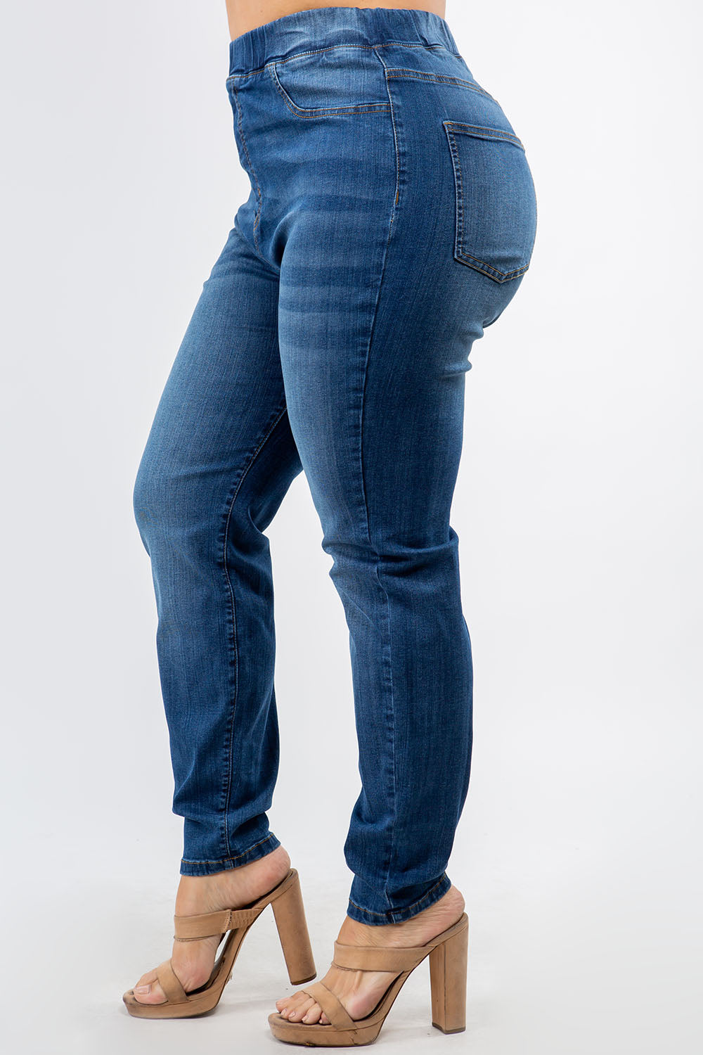 Premium Modal Fabric High Waist Elastic Band Skinny Jeans - Plus Size