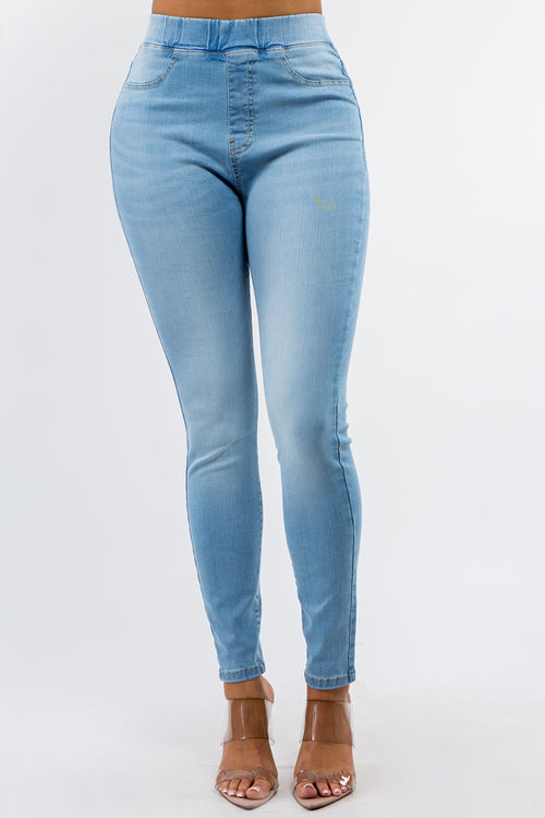Premium Modal Fabric High Waist Elastic Band Skinny Jeans
