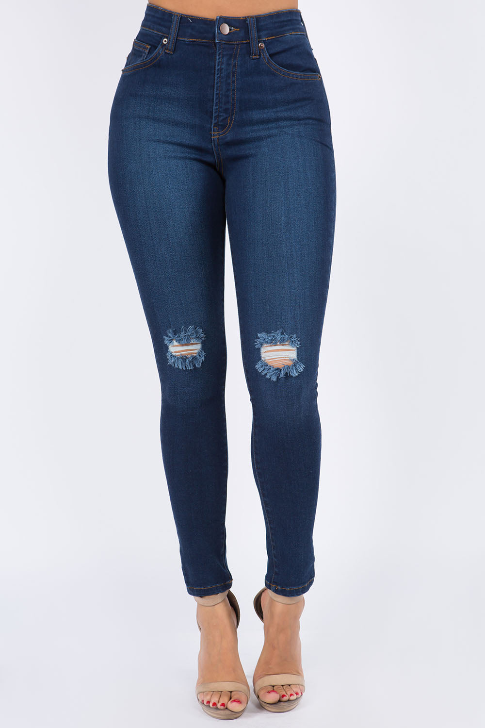High Waist Knee Slit Super Stretch Premium Fabric Skinny Jeans