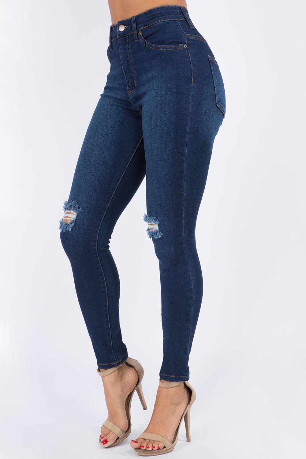 High Waist Knee Slit Super Stretch Premium Fabric Skinny Jeans