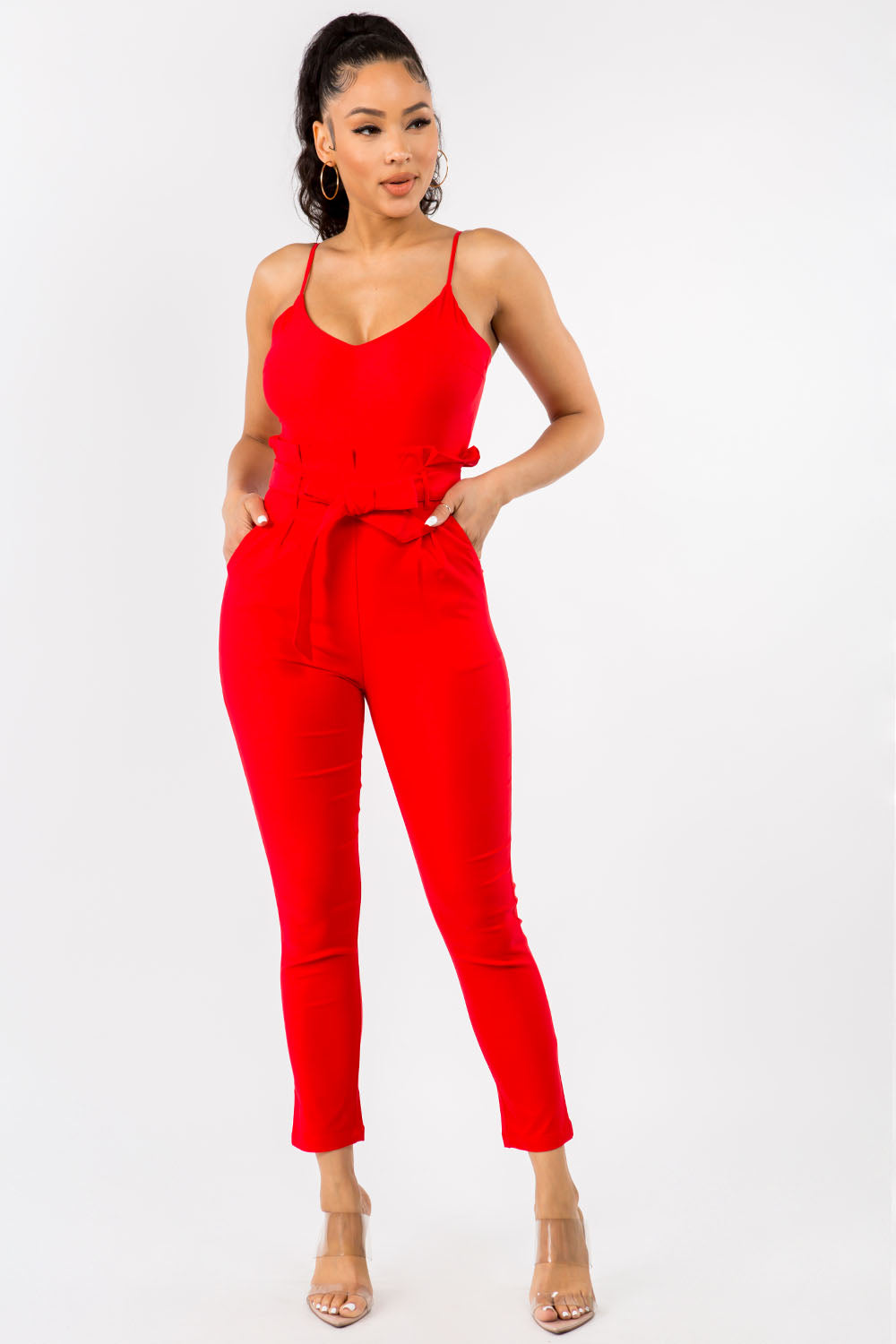 Cute Bow Tie Stretch Jumpsuit