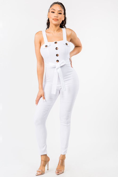 Cute Bow Tie Jumpsuit w/ Buttons