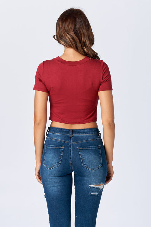 Short Sleeve Crop Top With Holes