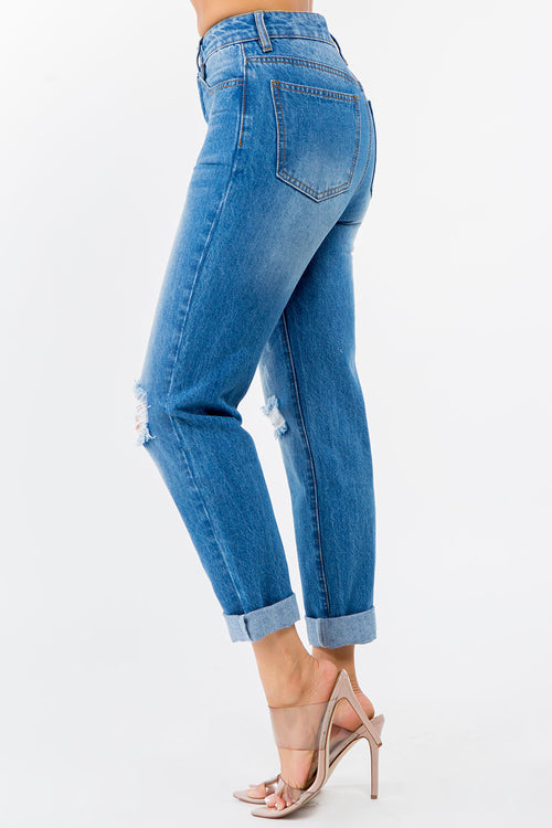 High Rise Distressed Mom Denim Jeans