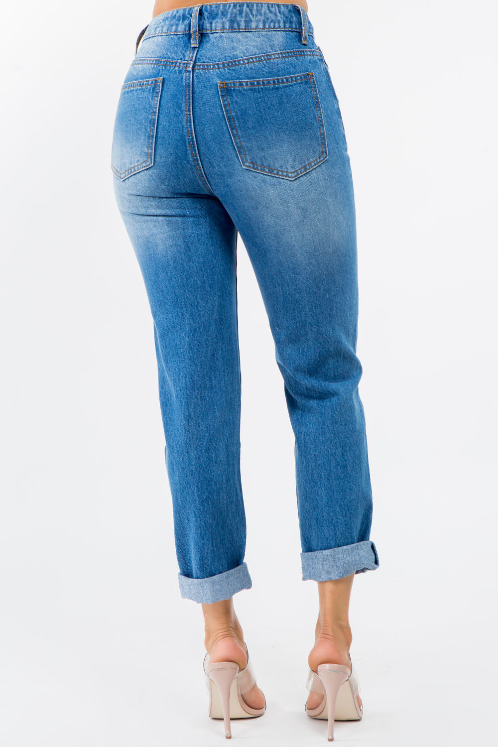 High Rise Distressed Mom Denim Jeans