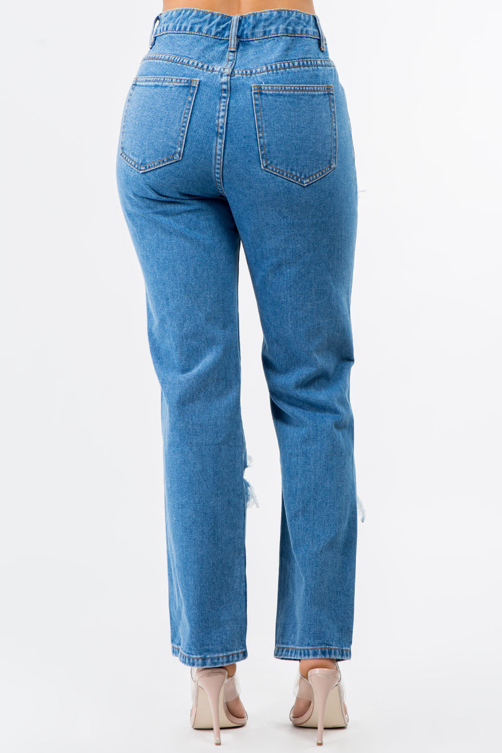 High waist Destroyed Straight Jeans