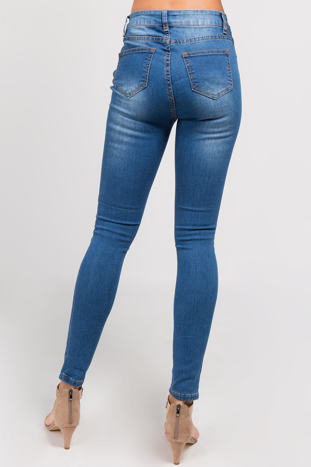 Basic Denim Knee Slit Skinny Jeans
