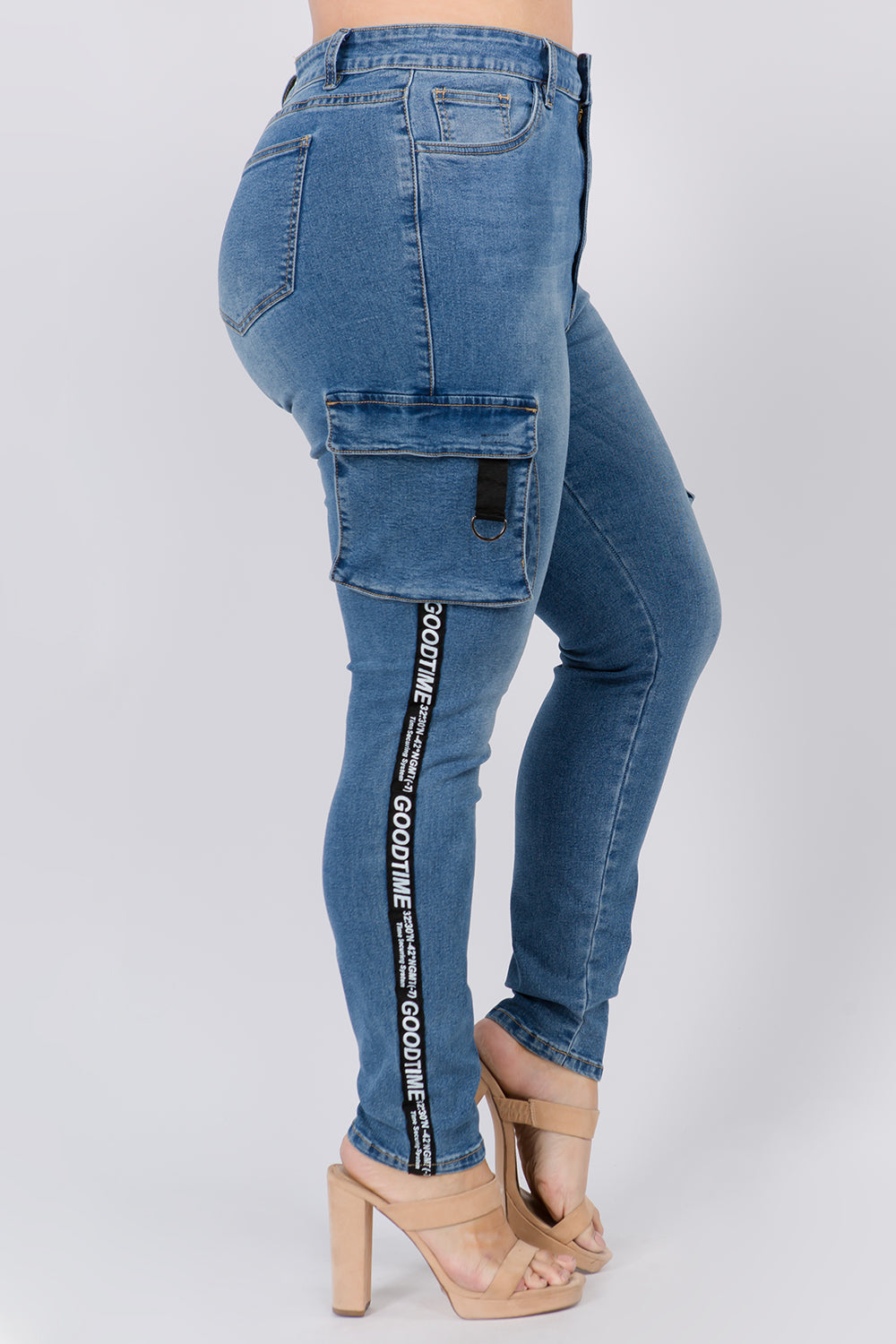 High Waist Skinny Jeans w/ Cargo Pockets - Plus Size