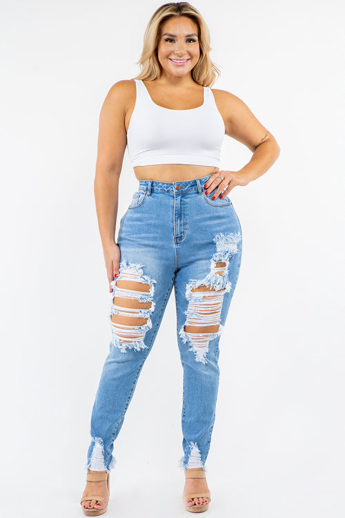 High Rise Distressed Skinny Jeans - Plus Size