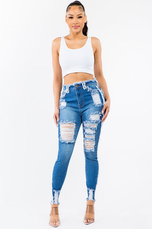 High Rise Distressed Stretch Skinny Jeans