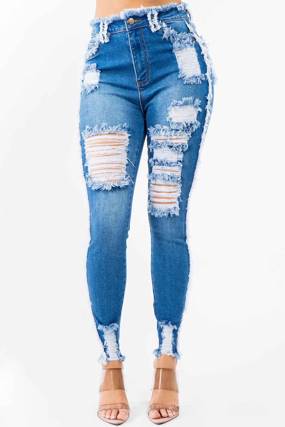 High Rise Distressed Stretch Skinny Jeans