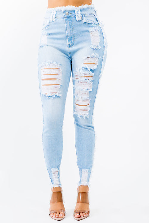 High Rise Distressed Stretch Skinny Jeans - Plus Size