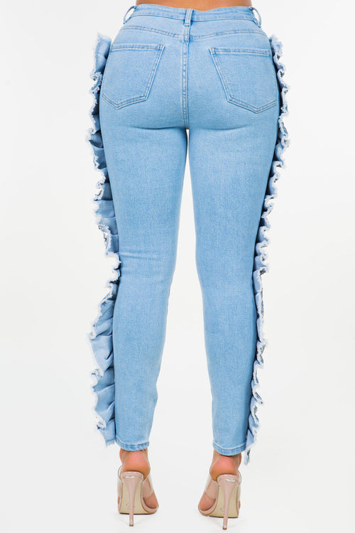High Waist Sequince Patch Skinny Jeans