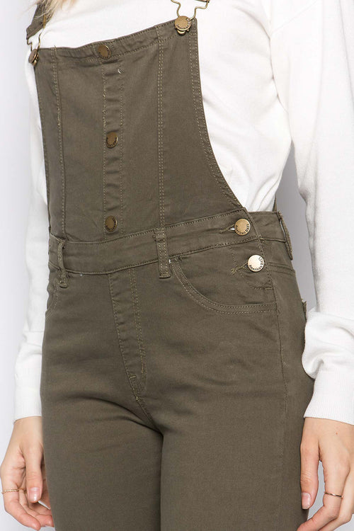 Button Up Knee Slit Overalls