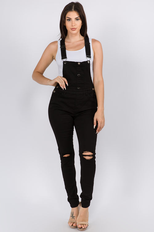 Button Up Knee Slit Overalls