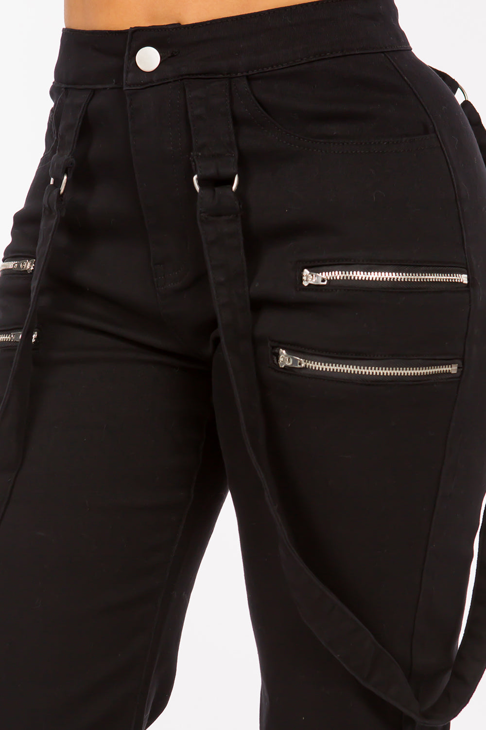 Zipper Jogger Pants With Suspenders