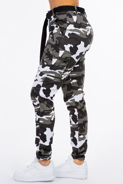High Waist Cargo Camera Army Joggers With Belt