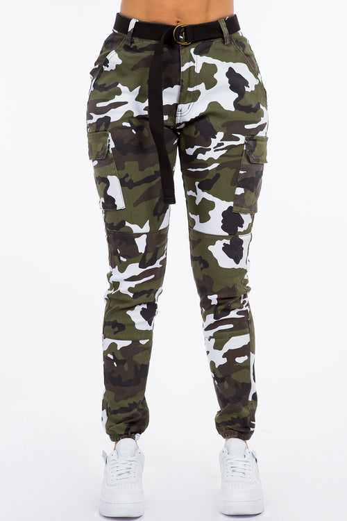 High Waist Cargo Camera Army Joggers With Belt