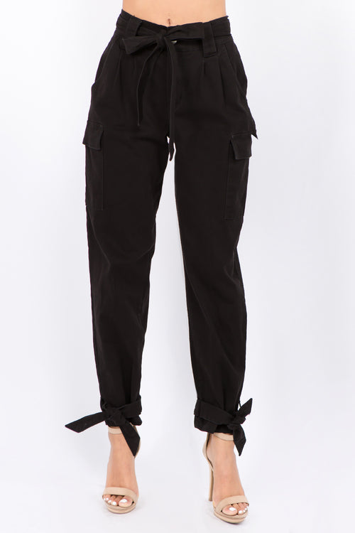 High Waist Cargo Joggers With Ties