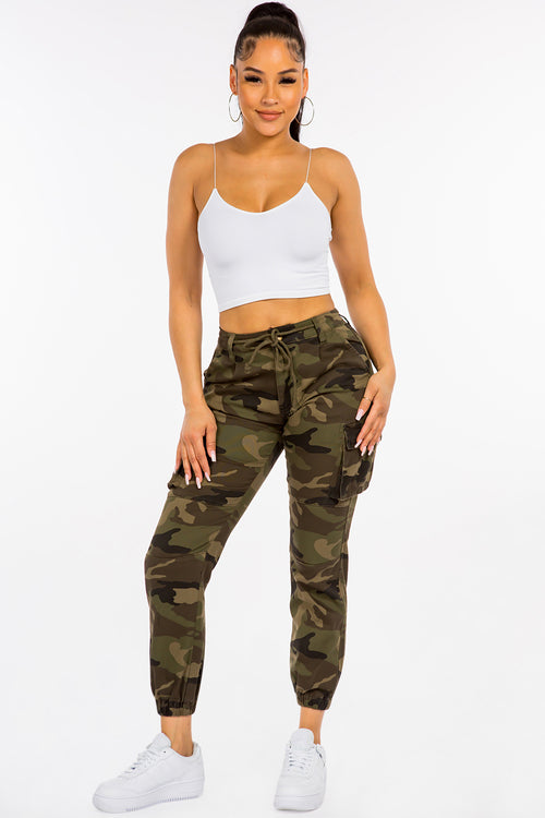 High Rise Cargo Pocket Joggers With Drawstrings