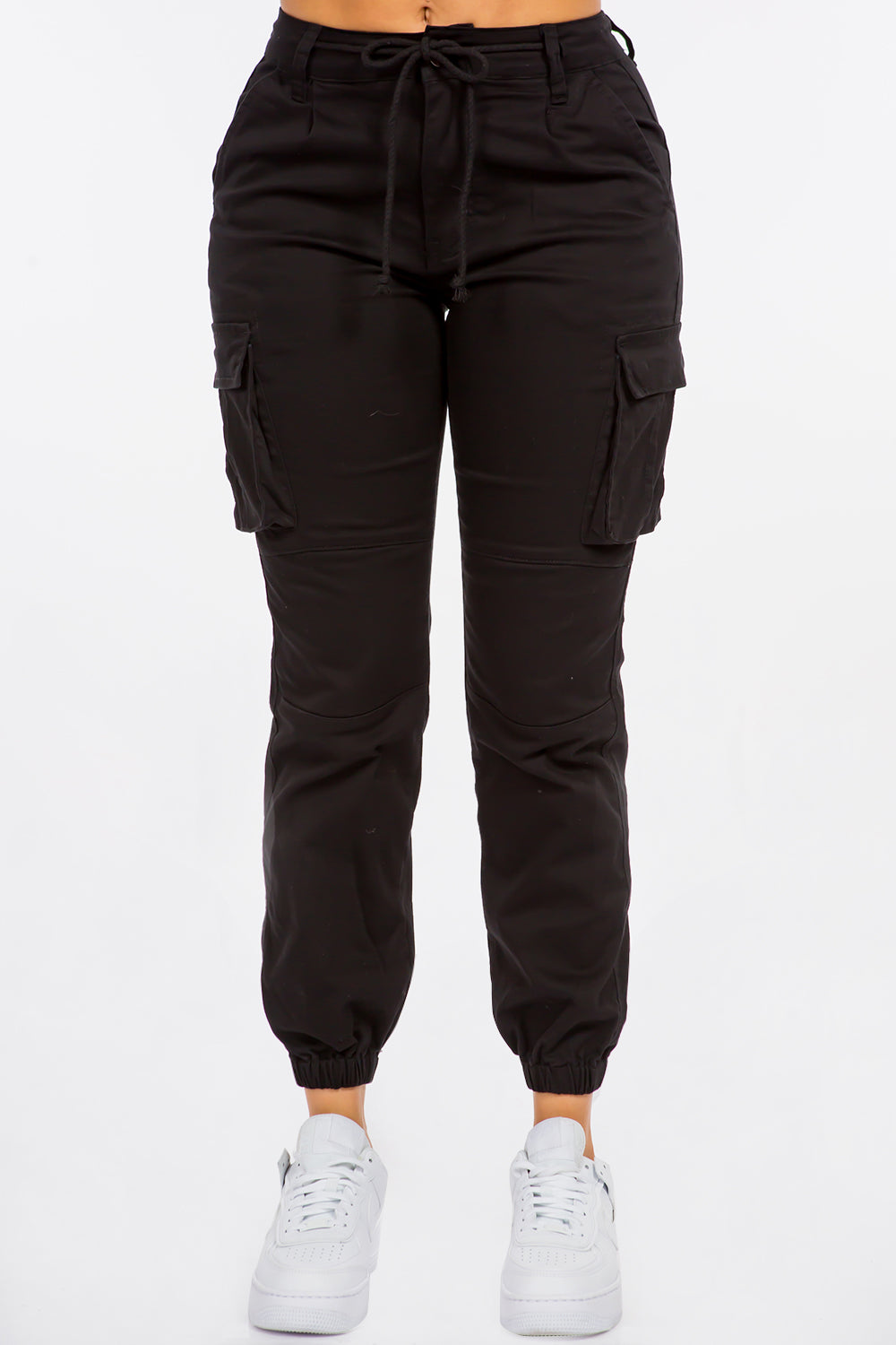 High Rise Cargo Pocket Joggers With Drawstrings