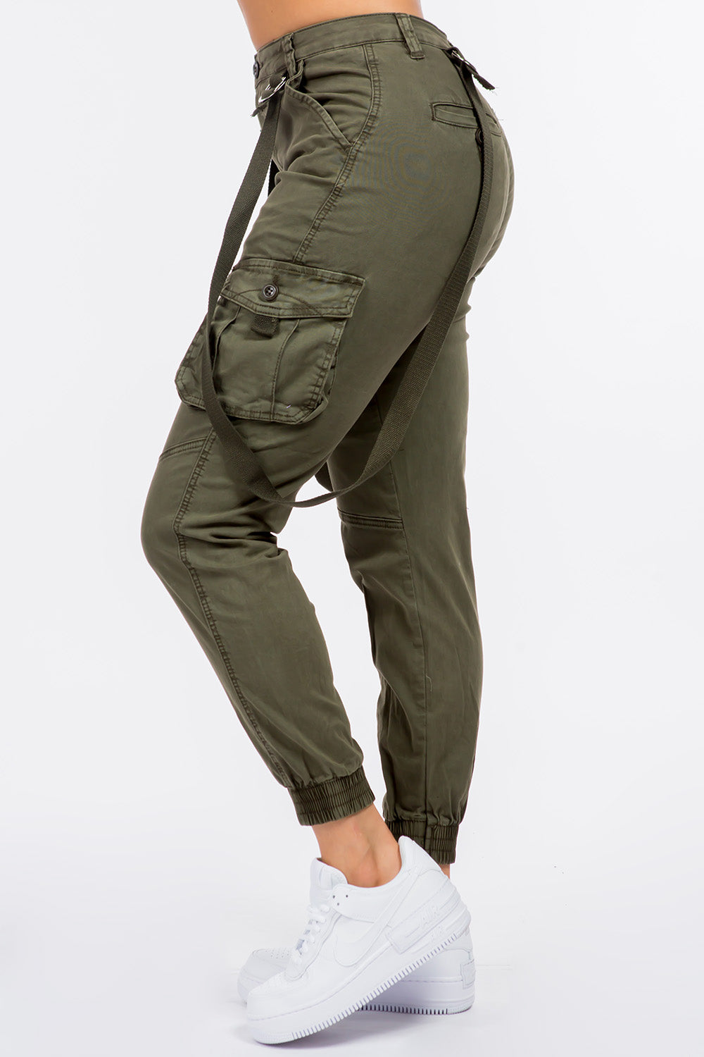 High Waist Cargo Joggers With Suspenders