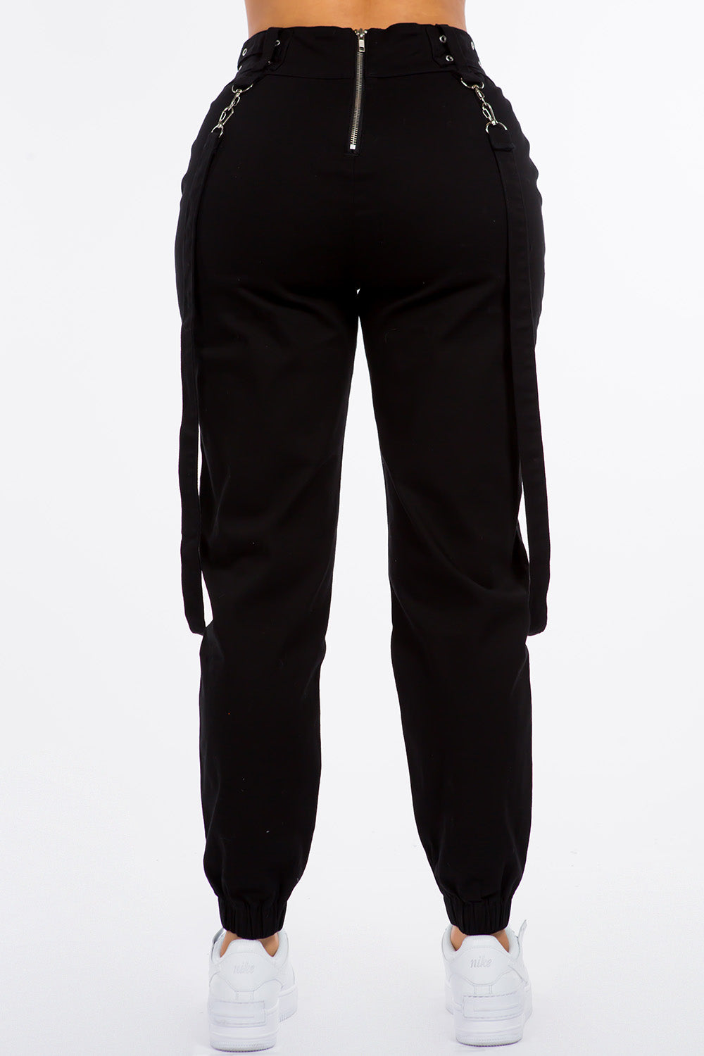 High Waist Suspender Jogger Pants With Chains