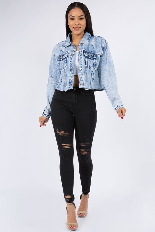 Cropped Denim Jacket With Chains