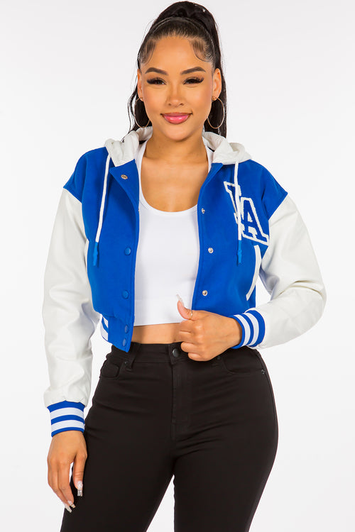 Los Angeles Varsity Cropped Jacket With Hoodie