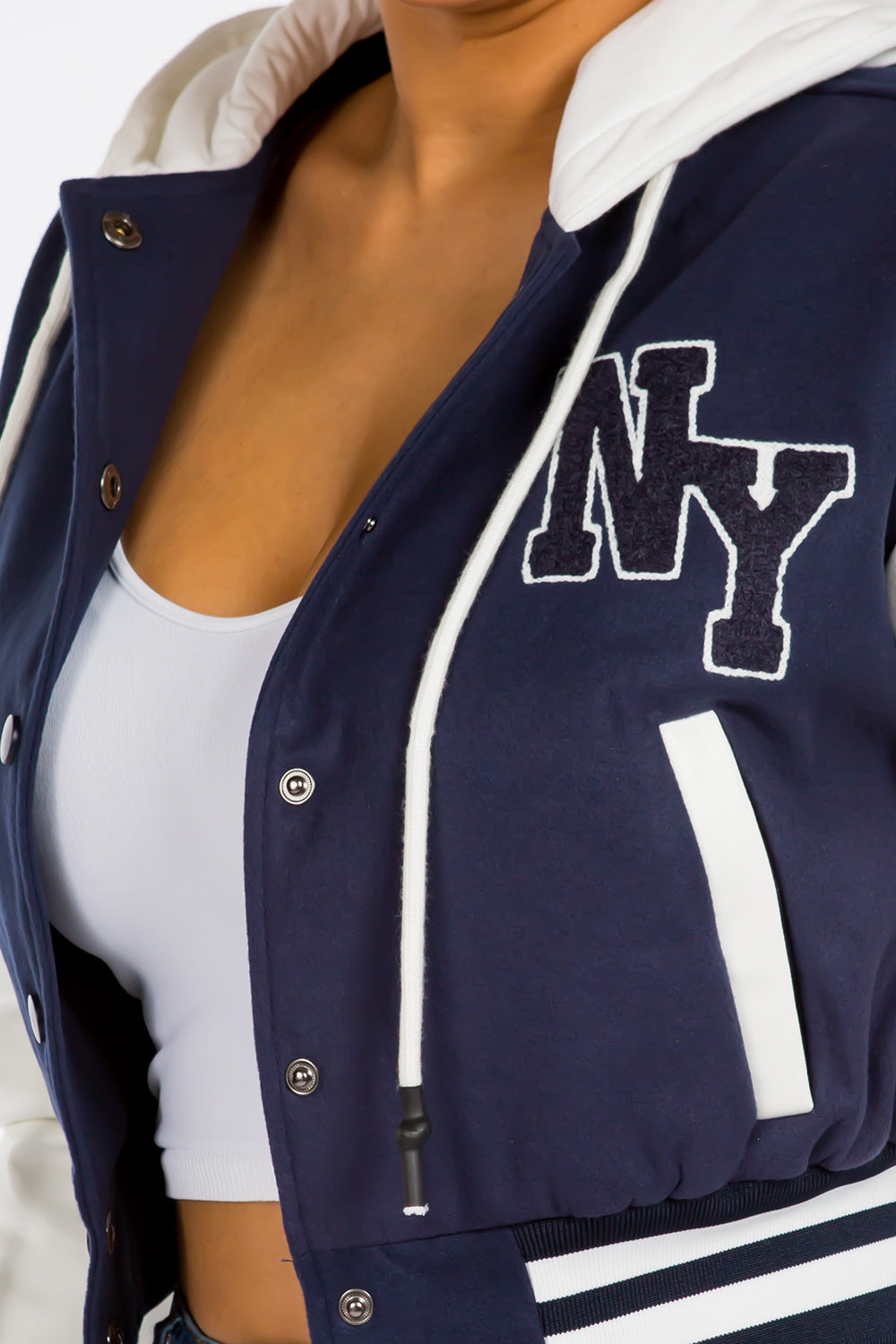 New York Logo Varsity Cropped Jacket With Hoodie