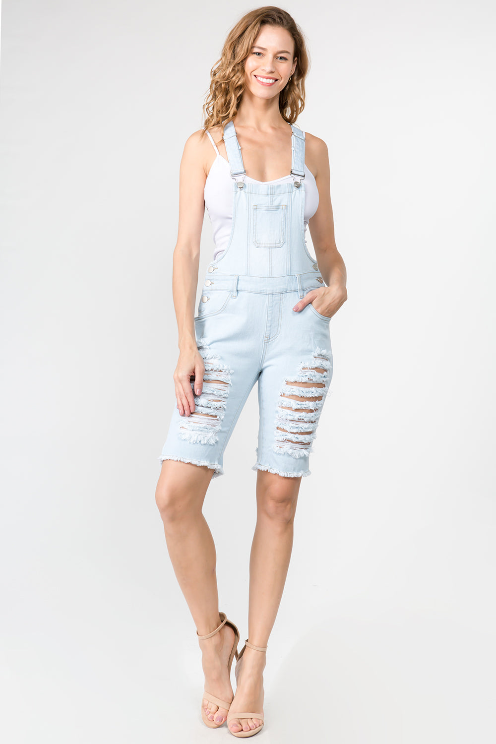 Destroyed Boyfriend Overall Long Shorts