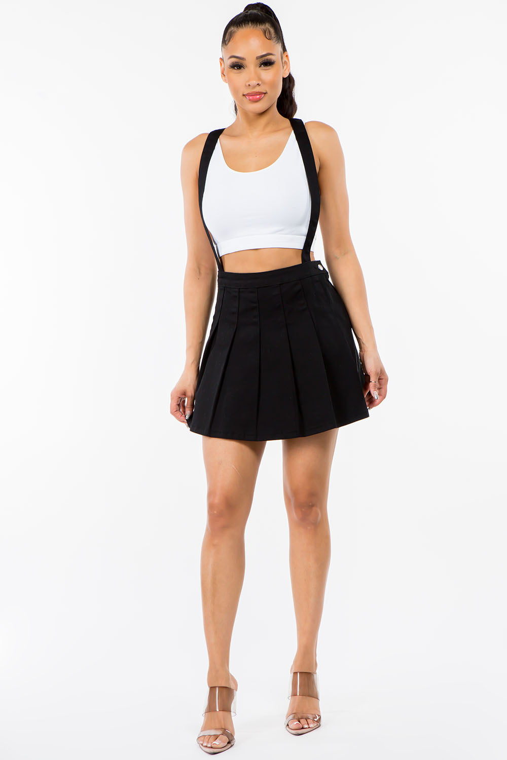 Pleated Mini Skirt With Suspenders