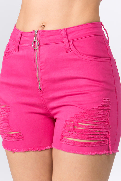 Distressed Pull-Ring Color Shorts