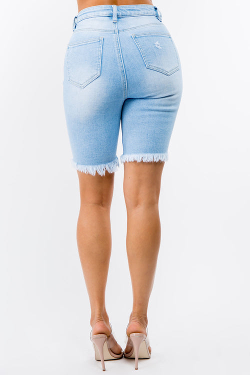 High Rise Distressed Denim Shorts - Plus Size