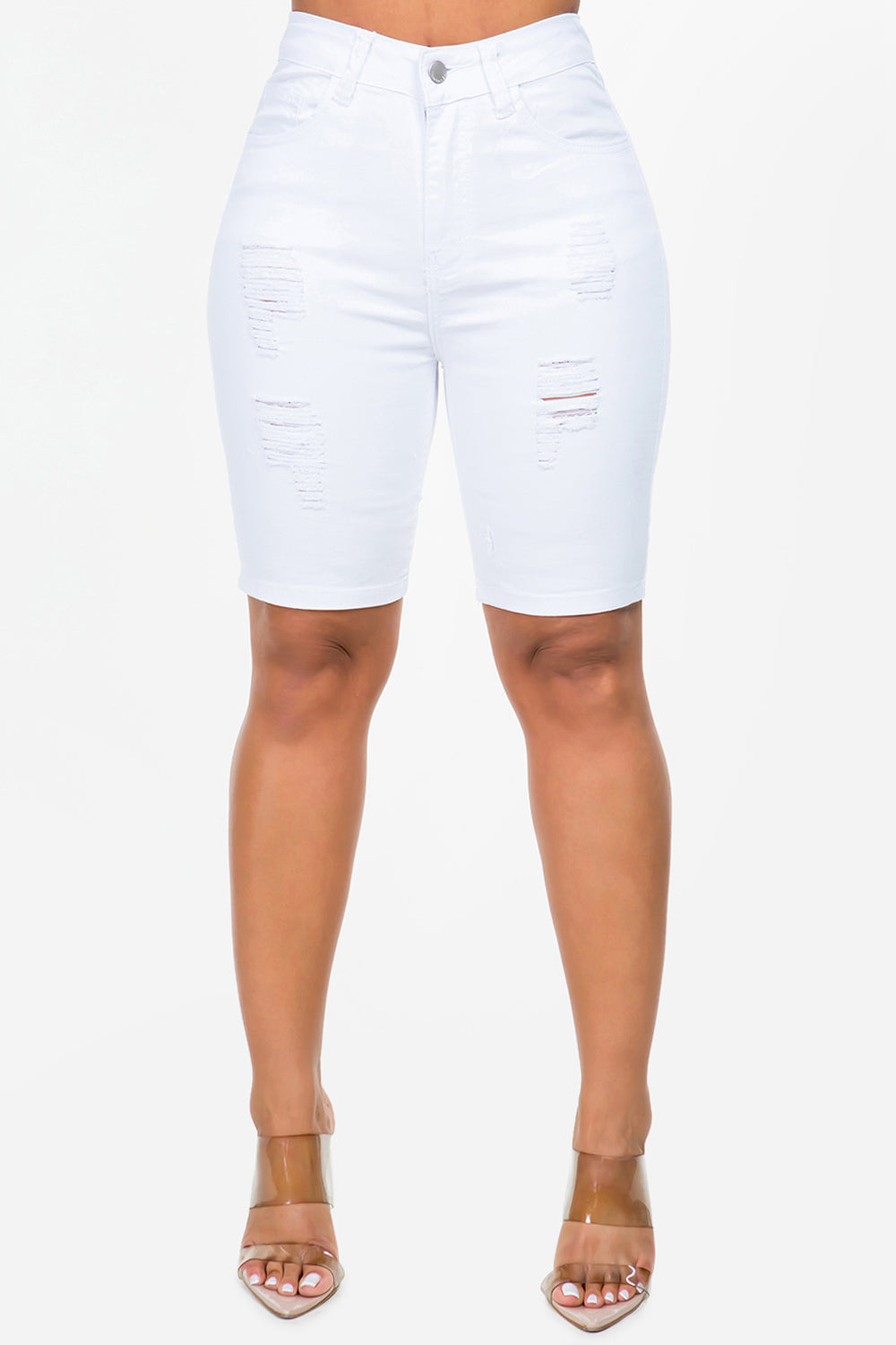 Distressed Slim Bermuda Shorts