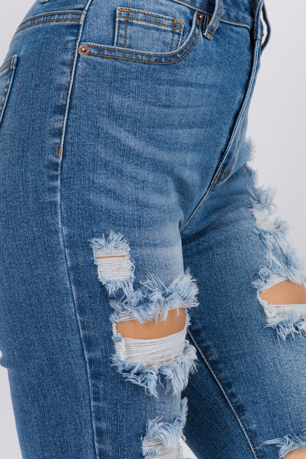 High Rise Destroyed Straight Jeans