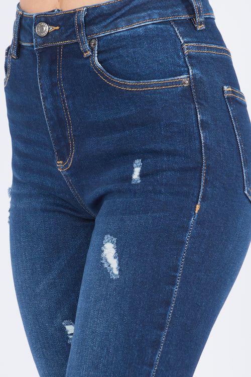 High Rise Distressed Denim Skinny Jeans