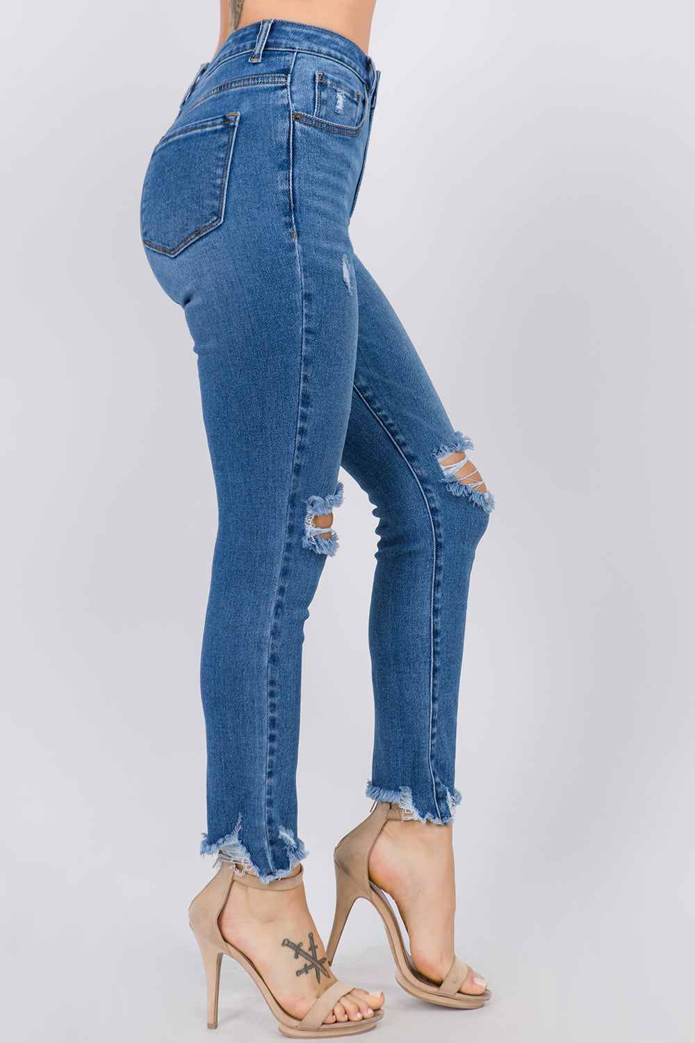 High Rise Knee Distressed Straight Jeans