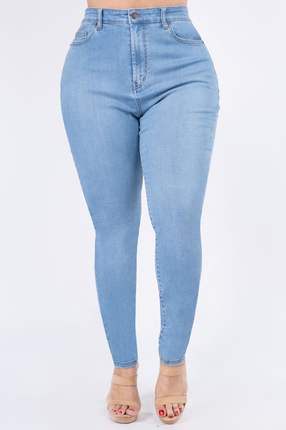 Premium Modal Fabric High Rise Basic Denim Skinny Jeans - Plus Size