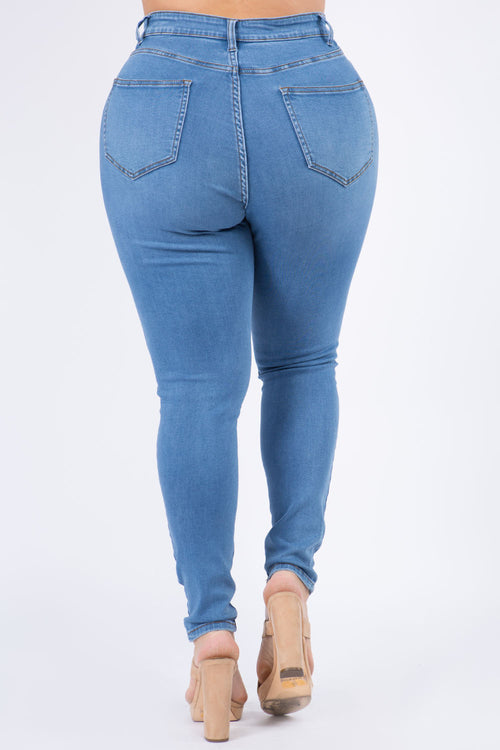 Premium Modal Fabric High Rise Distressed Skinny Jeans - Plus Size