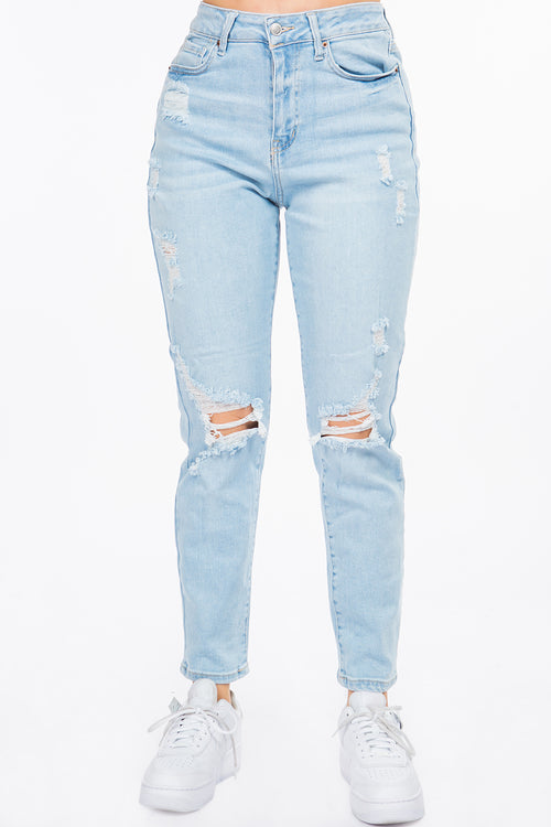 High Rise Distressed Mom Jeans