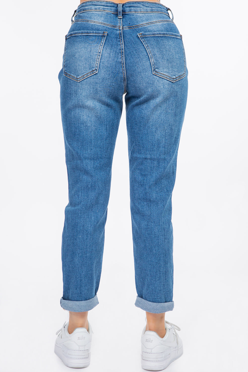 High Rise Rolled Cuff Mom Jeans
